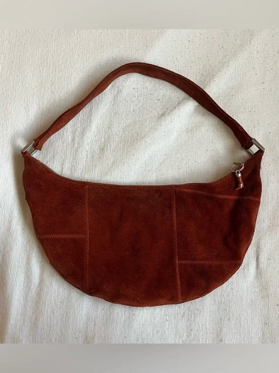 Vintage 90s Banana Republic Suede Brown Burnt Orange Hobo Shoulder Bag - Picture 1 of 5